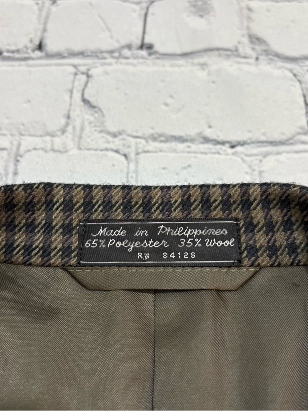 Gianelli Blazer Jacket Mens 40s Olive Green Polyester Wool Blend Houndstooth - Picture 4 of 16